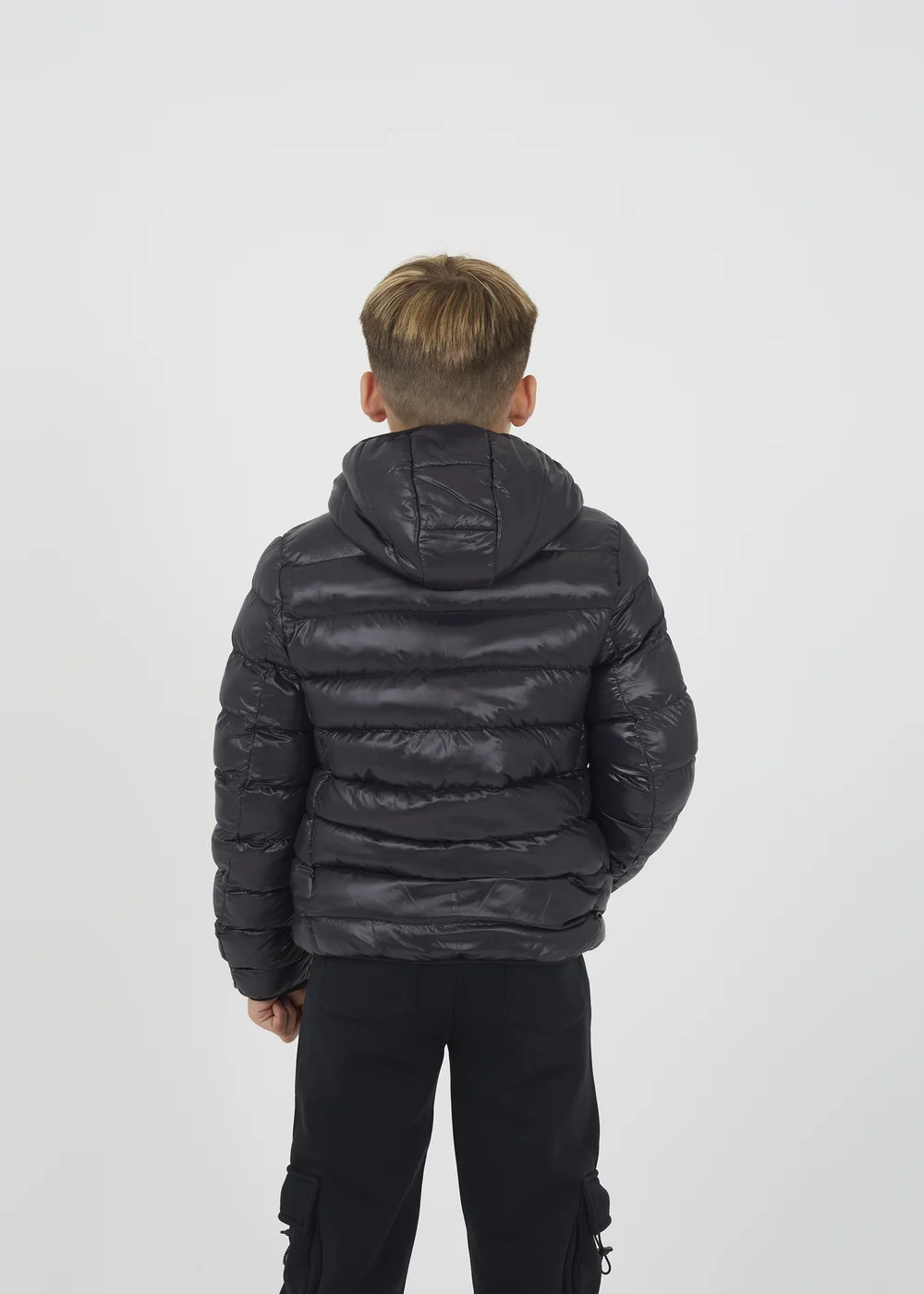 Brave Soul Black Shiny Quilted Hooded Puffer Jacket (7-13 yrs) - 7-8 Yrs Image 2