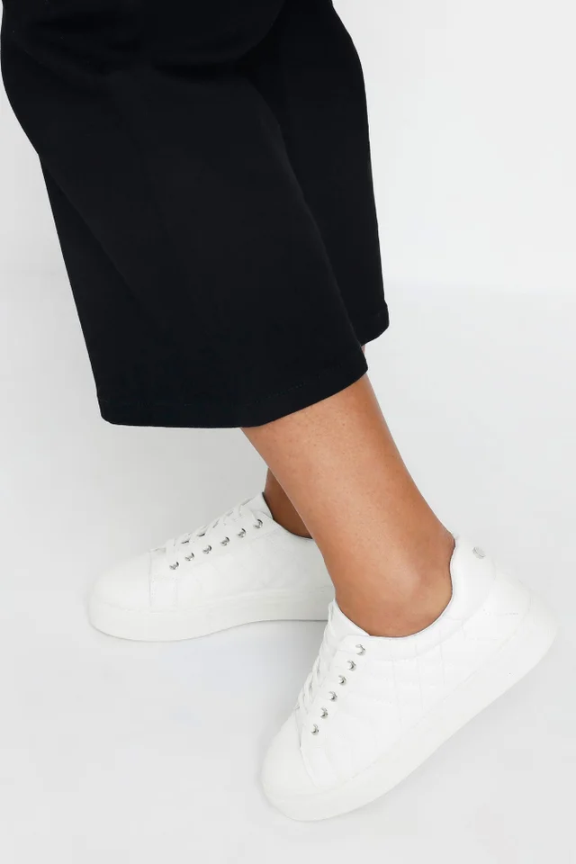 Yours White Quilted Design Trainers In Wide E Fit