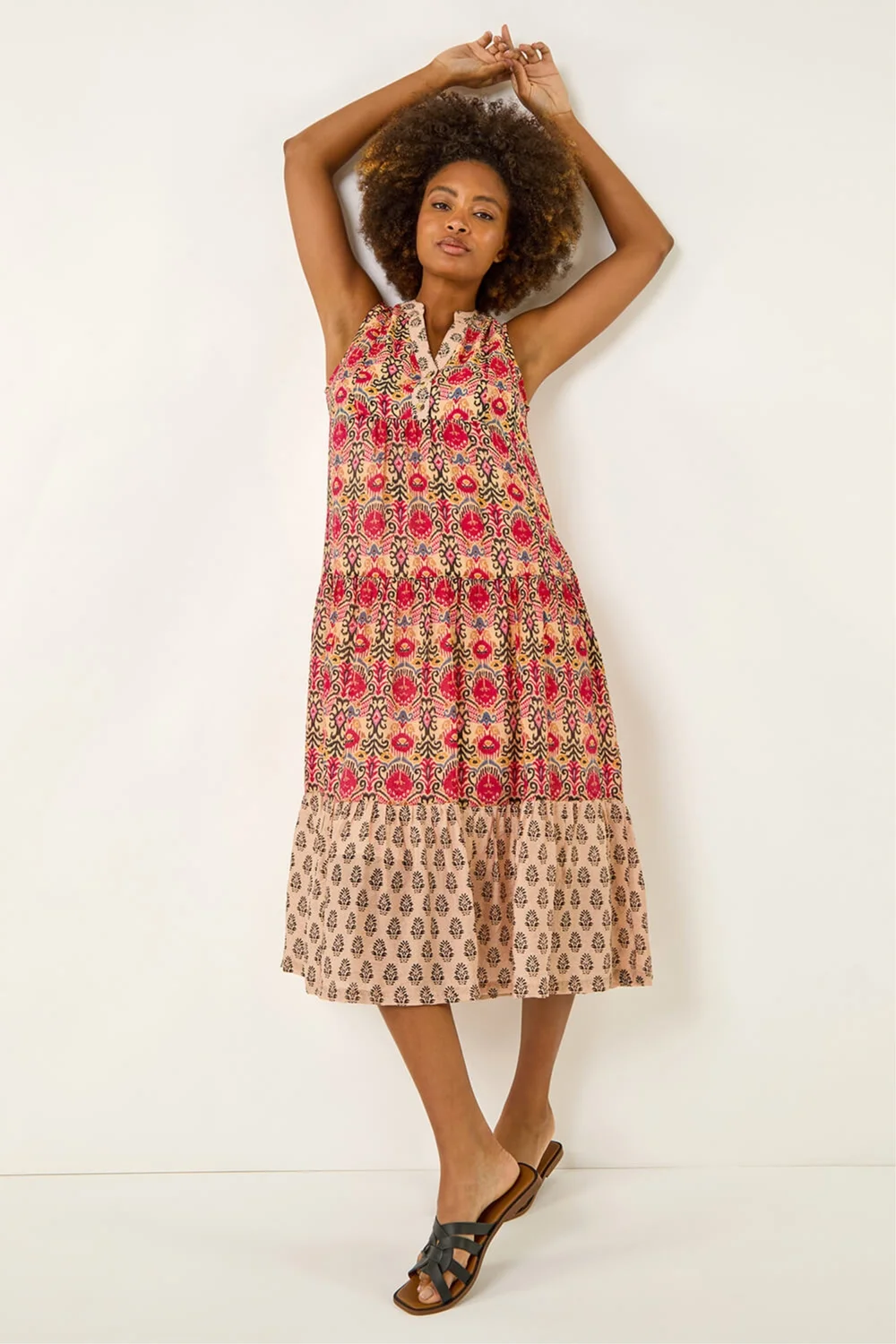 Roman Red Border Print Smock Dress - 16 Image 1