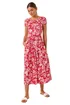 Roman Red Floral Print Stretch Midi Dress - Size 14 Image 2