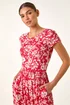 Roman Red Floral Print Stretch Midi Dress - Size 14 Image 4