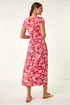 Roman Red Floral Print Stretch Midi Dress - Size 14 Image 3