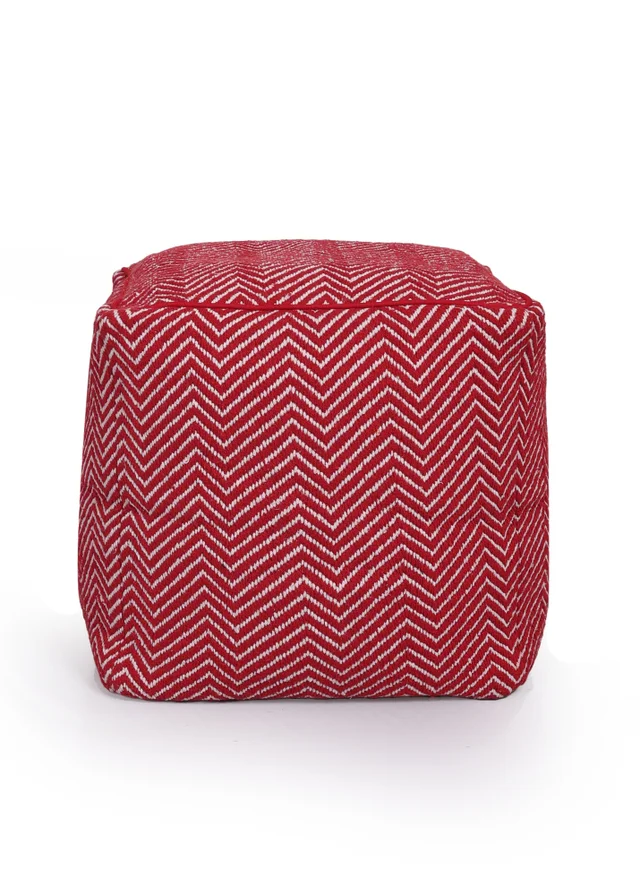 Kaikoo Red White Chevron Woven Dhurrie Cube