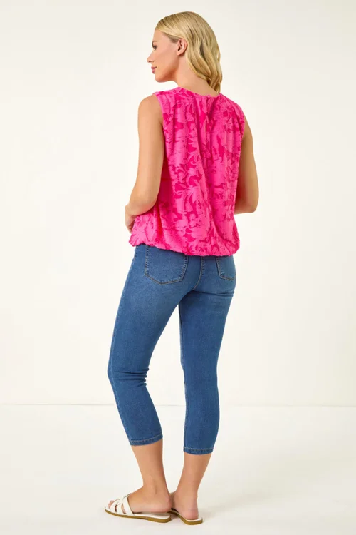 Roman Pink Petite Jacquard Bubble Hem Top - Size 12 Image 4