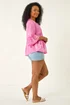 Roman Pink Petite Contrast Print Pom Pom Top - Size 12 Image 3