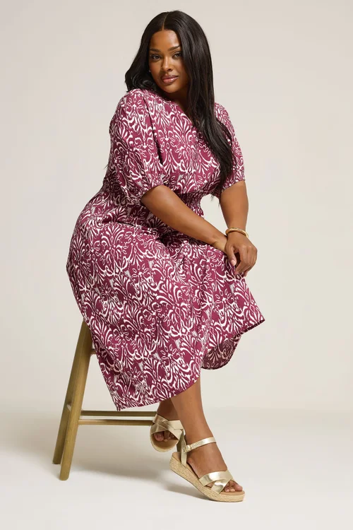 Yours Curve Red Ikat Notch Neck Midaxi Dress - 22-24 Image 4