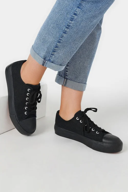 Yours Black Canvas Trainers In Wide E Fit - 4 Extra Wide Image 2