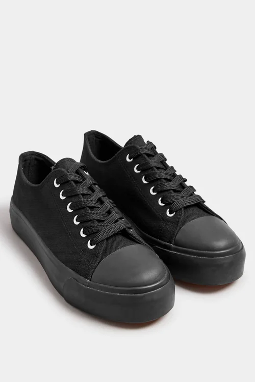Yours Black Canvas Trainers In Wide E Fit - 4 Extra Wide Image 3