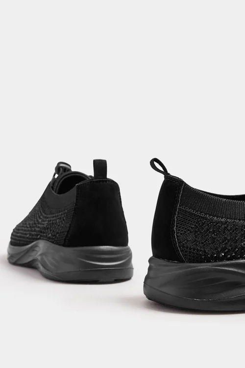 Yours Black Diamante Drawcord Trainers In Extra Wide EEE Fit - 9 Extra Wide Image 4