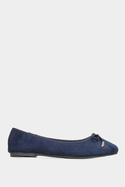 Yours Navy Blue Ballerina Pumps In Wide E Fit - 7 Extra Wide Image 3