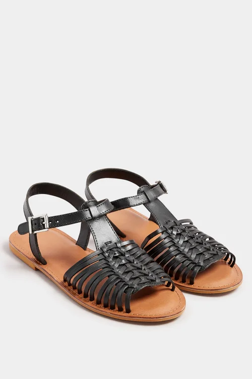Yours Black Leather Woven Fisherman Sandals In Extra Wide EEE Fit - 7 Extra Wide Image 3
