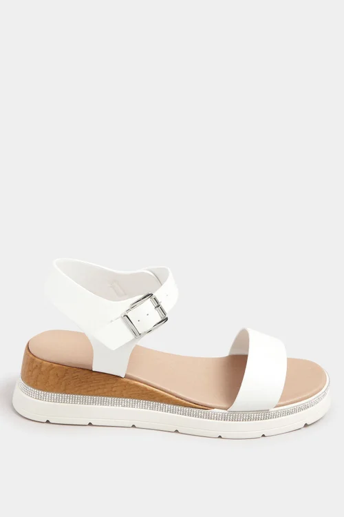 Yours White Diamante Flatform Sandals In Wide Fit & Extra Wide Fit - 6 Extra Wide Image 3