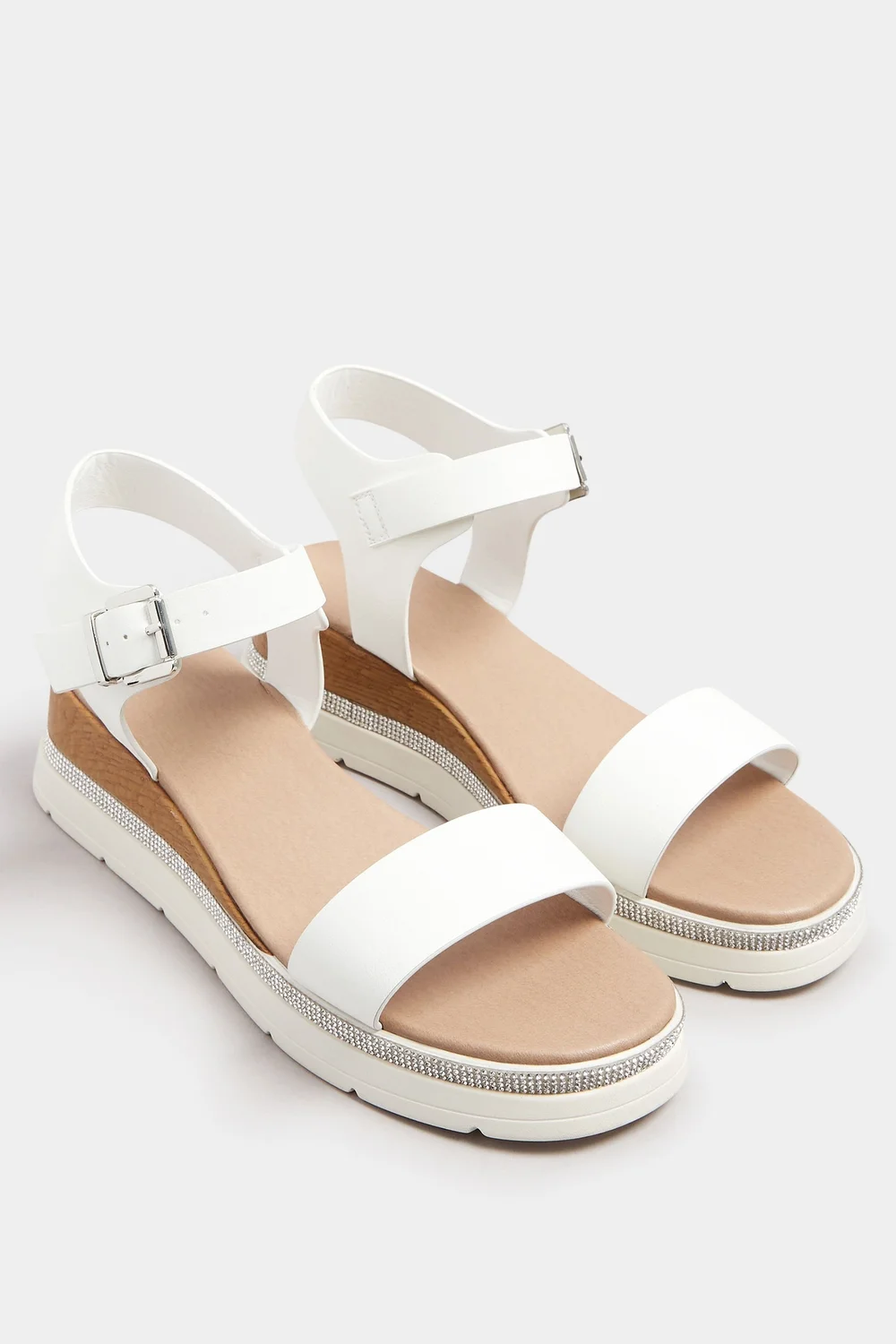 Yours White Diamante Flatform Sandals In Wide Fit & Extra Wide Fit - 6 Extra Wide Image 2