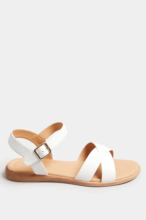 Yours White Cross Strap Sandals In Extra Wide Fit - 6 Extra Wide Image 3