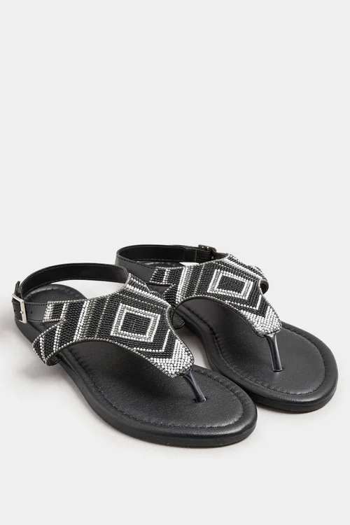 Yours Black Embellished T-Bar Sandals In Wide E Fit - 4 Extra Wide Image 2
