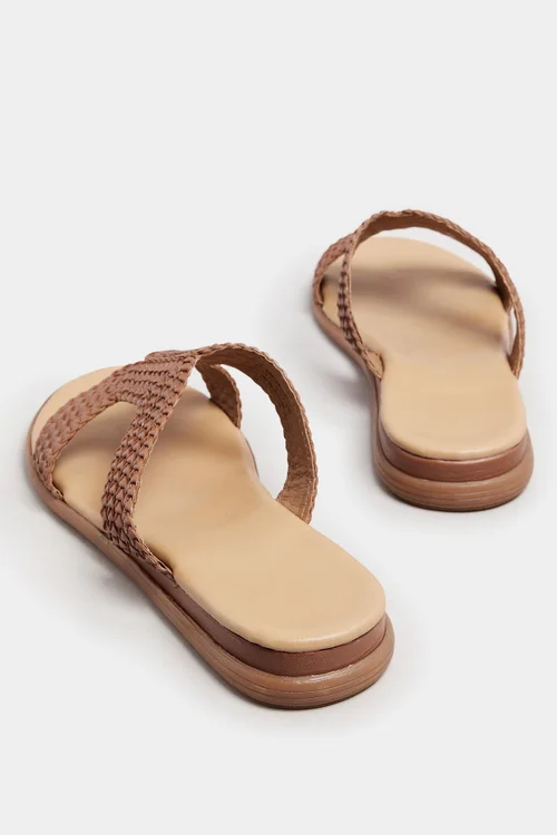 Brown Leather Woven Wedge Mule Sandals In Extra Wide EEE Fit - 5 Extra Wide Image 4