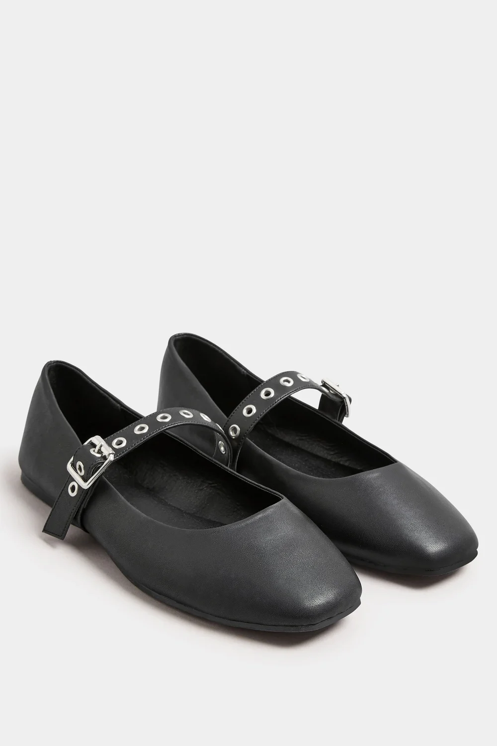 Yours Black Buckle Detail Mary Jane Rivet Flats In Extra Wide Fit - 8 Extra Wide Image 2