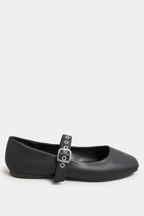 Yours Black Buckle Detail Mary Jane Rivet Flats In Extra Wide Fit - 8 Extra Wide Image 3