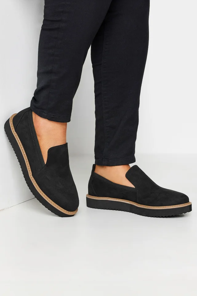 Yours Black Faux Suede Slip On Loafers In Wide E Fit