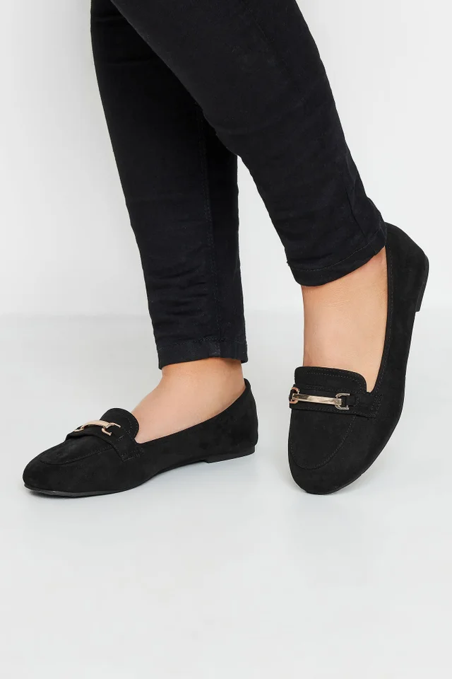 Yours Black Faux Suede Buckle Loafers In Extra Wide Fit