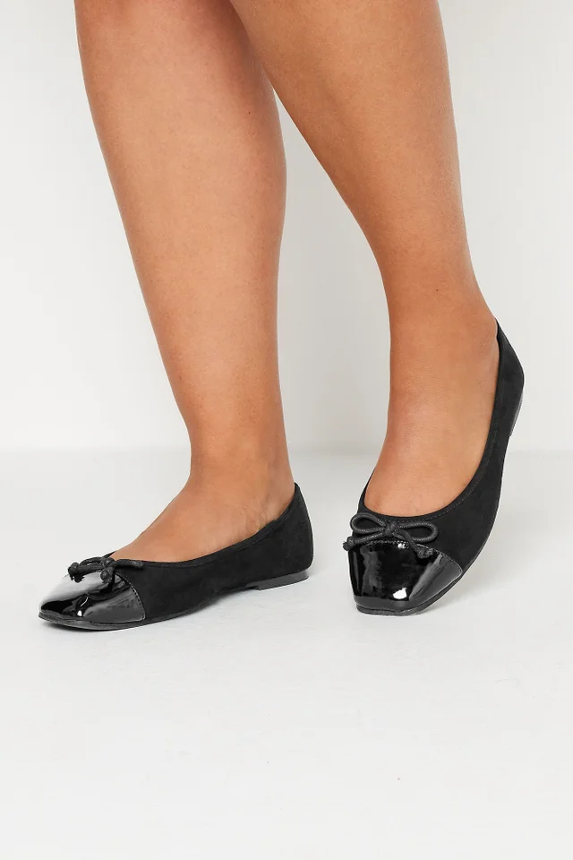 Yours Black Chisel Toe Ballerina Pumps In Extra Wide Fit
