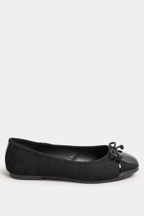 Yours Black Chisel Toe Ballerina Pumps In Extra Wide Fit - 6 Extra Wide Image 3