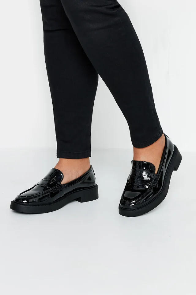 Yours Black Patent Chunky Slip On Loafers In Wide E Fit