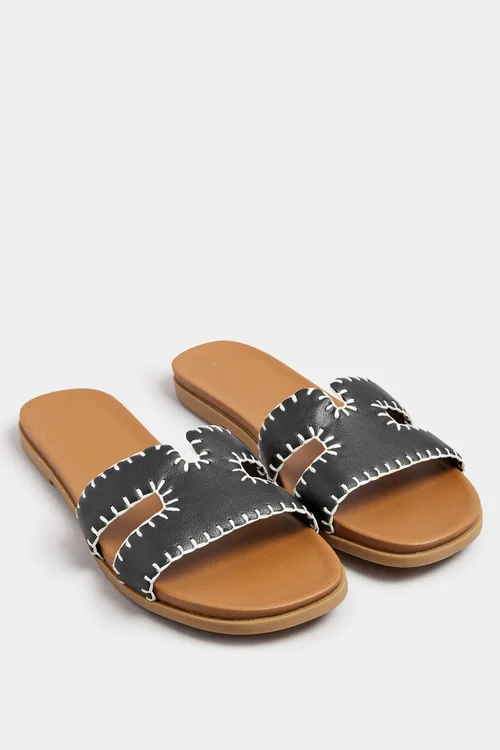 Yours Black Faux Leather Stitched Mule Sandals In Extra Wide Fit - 5 Extra Wide Image 2