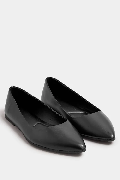 Yours Black Pointed Ballet Pumps In Wide E Fit - 7 Extra Wide Image 3