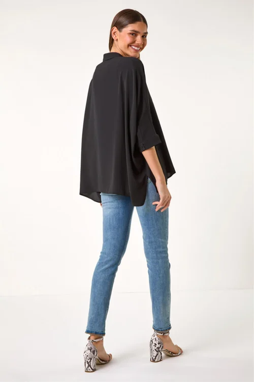 Roman Black Relaxed Smart Stretch Shirt - Size 10 Image 3