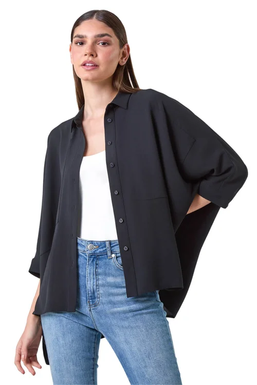 Roman Black Relaxed Smart Stretch Shirt - Size 10 Image 1