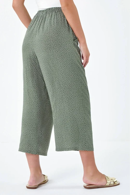 Roman Khaki Petite Spot Print Stretch Culottes - 8 Image 4