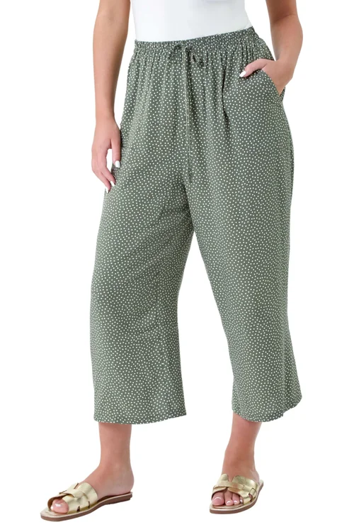 Roman Khaki Petite Spot Print Stretch Culottes - 8 Image 1