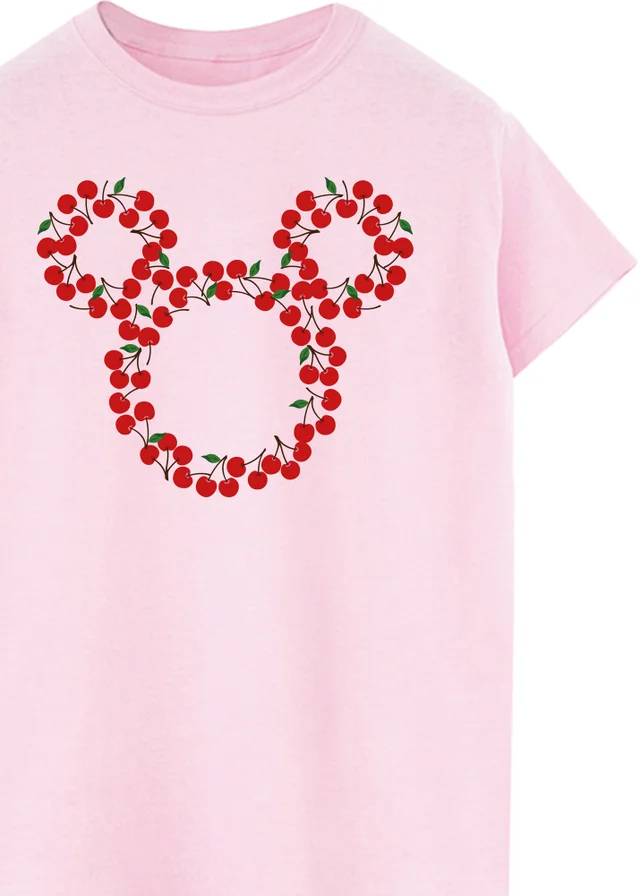 Spiral Galaxy Disney Mickey Mouse Cherry Head Pink Boyfriend Fit Graphic T-Shirt