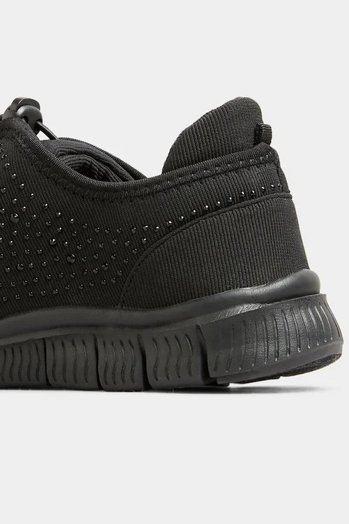 Yours Black Embellished Drawcord Trainers In Wide E Fit - 6 Wide Image 4