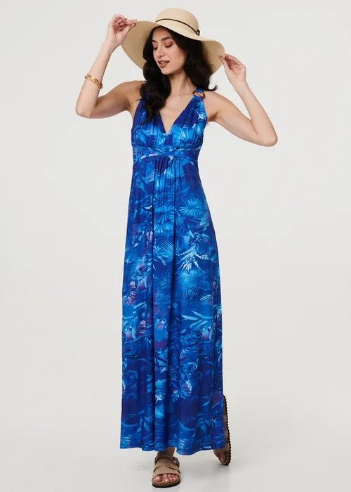 Izabel London Blue Tropical Print Strap Empire Maxi Dress - 10 Image 1