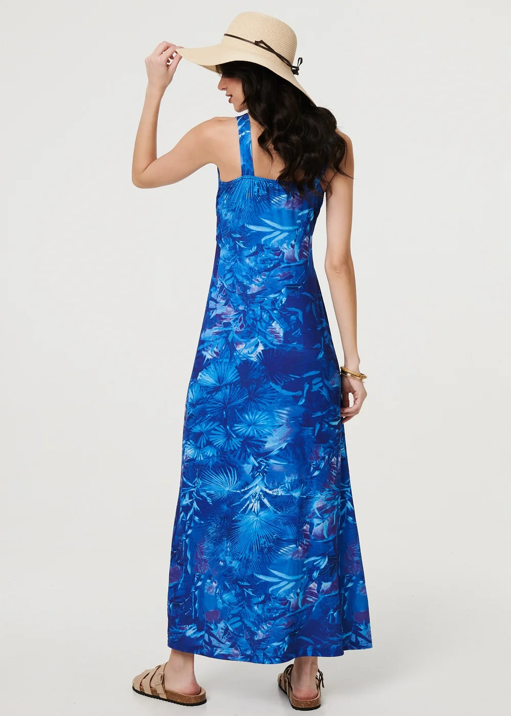 Izabel London Blue Tropical Print Strap Empire Maxi Dress - 10 Image 2