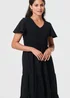 Izabel London Black Smocked Flared Sleeve Tiered Midi Dress - 8 Image 4