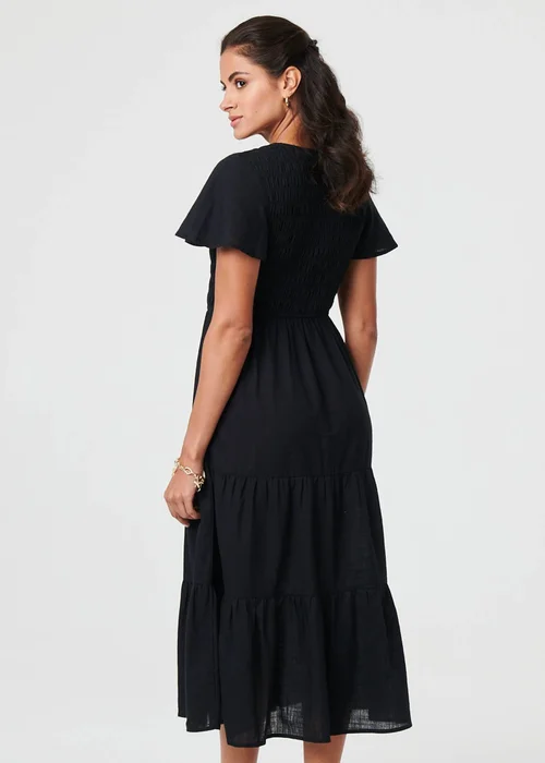 Izabel London Black Smocked Flared Sleeve Tiered Midi Dress - 8 Image 2