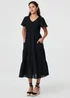 Izabel London Black Smocked Flared Sleeve Tiered Midi Dress - 8 Image 1