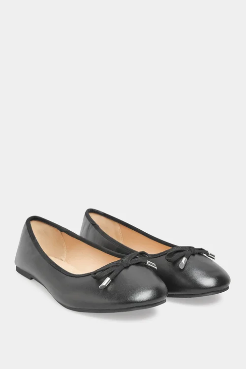 Yours Black Ballerina Pumps In Wide E Fit - 9 Wide Image 2