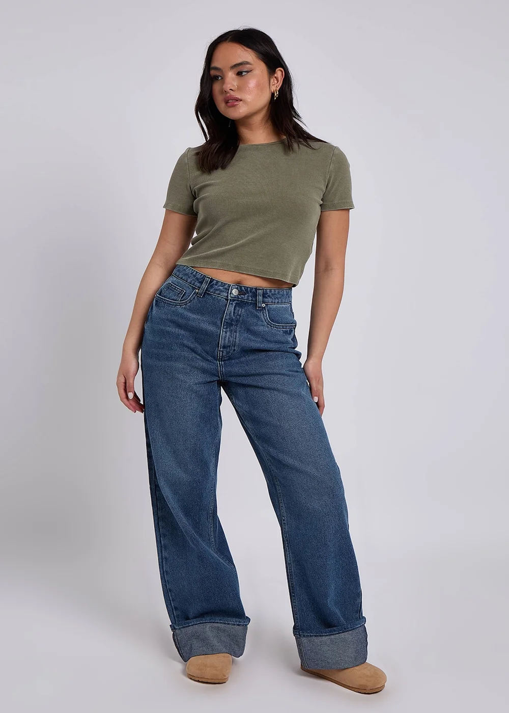 Urban Bliss Mid Blue Turn Up Jeans - 8 Image 3