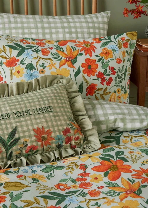 furn. Meadowhaze Printed Green Duvet Cover Set - Single Image 2