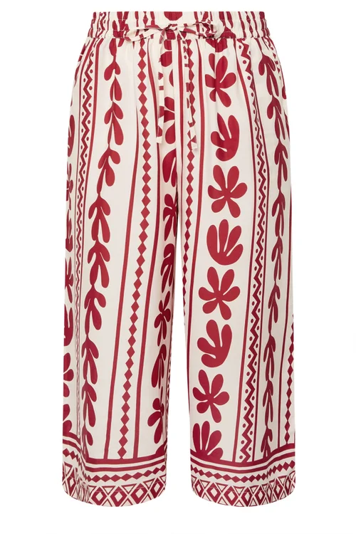 Yours Curve Red Aztec Leaf Midaxi Culottes - 26-28 Image 5