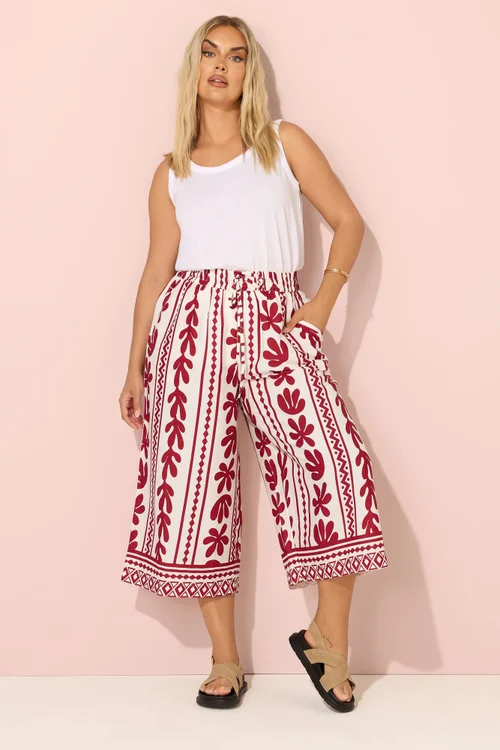Yours Curve Red Aztec Leaf Midaxi Culottes - 26-28 Image 2