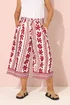 Yours Curve Red Aztec Leaf Midaxi Culottes - 26-28 Image 1