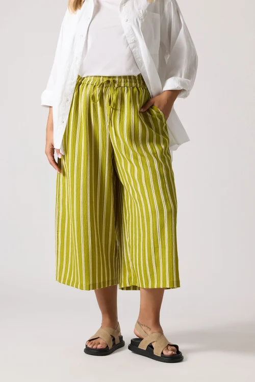 Yours Curve Lime Green Stripe Midaxi Culottes - 26-28 Image 1