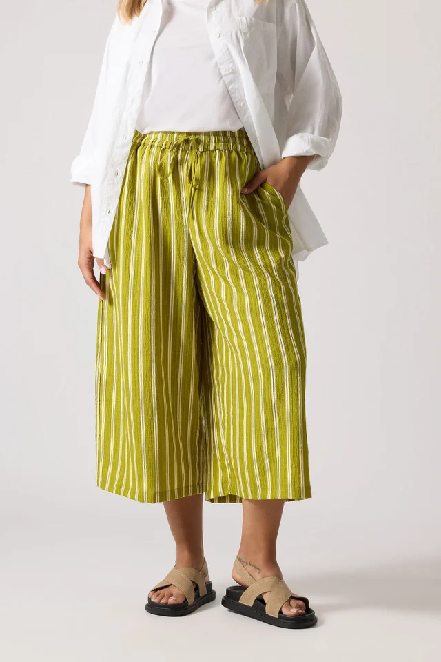 Yours Curve Lime Green Stripe Midaxi Culottes