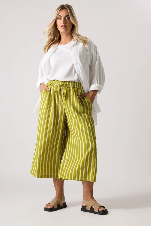 Yours Curve Lime Green Stripe Midaxi Culottes - 26-28 Image 2