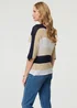 Izabel London Navy Striped 3/4 Sleeve Mesh Texture Jumper - M/L Image 2